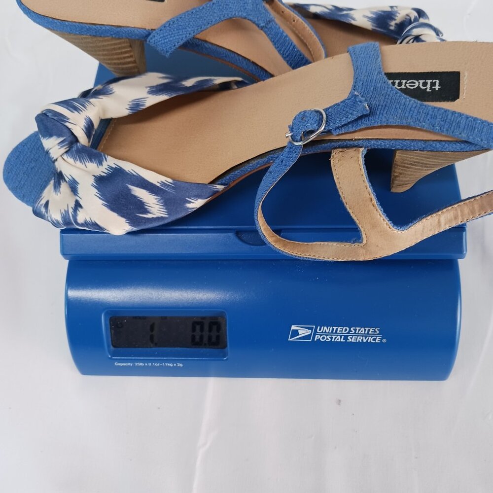 Theme Women's Sandals 9M Slingback Adjustable Back Stacked Heel Fabric Upper GUC - Picture 13 of 14